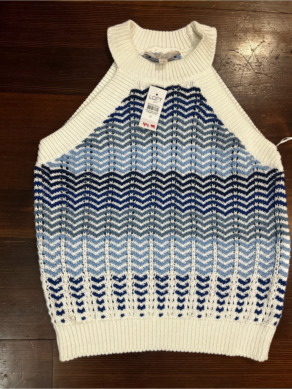 LOFT White & Blue Ombre Sleeveless Halter Knit Sweater